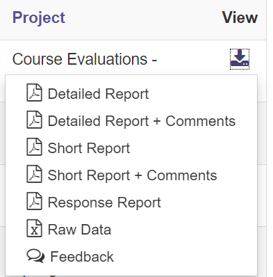 Screenshot of Course Evaluations report options in Watermark.