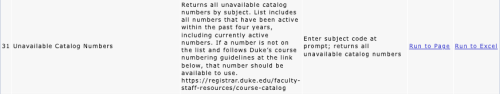Screenshot of report #31, Unavailable Catalog Numbers in Department Center.